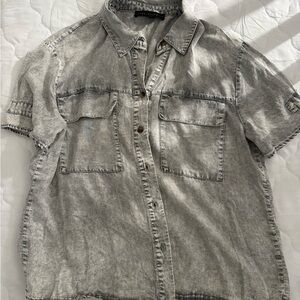 Jane and Delancey Women's Washed Gray Button Down Shirt